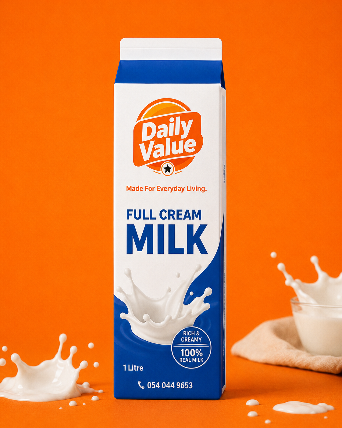 Daily Value full cream milk carton