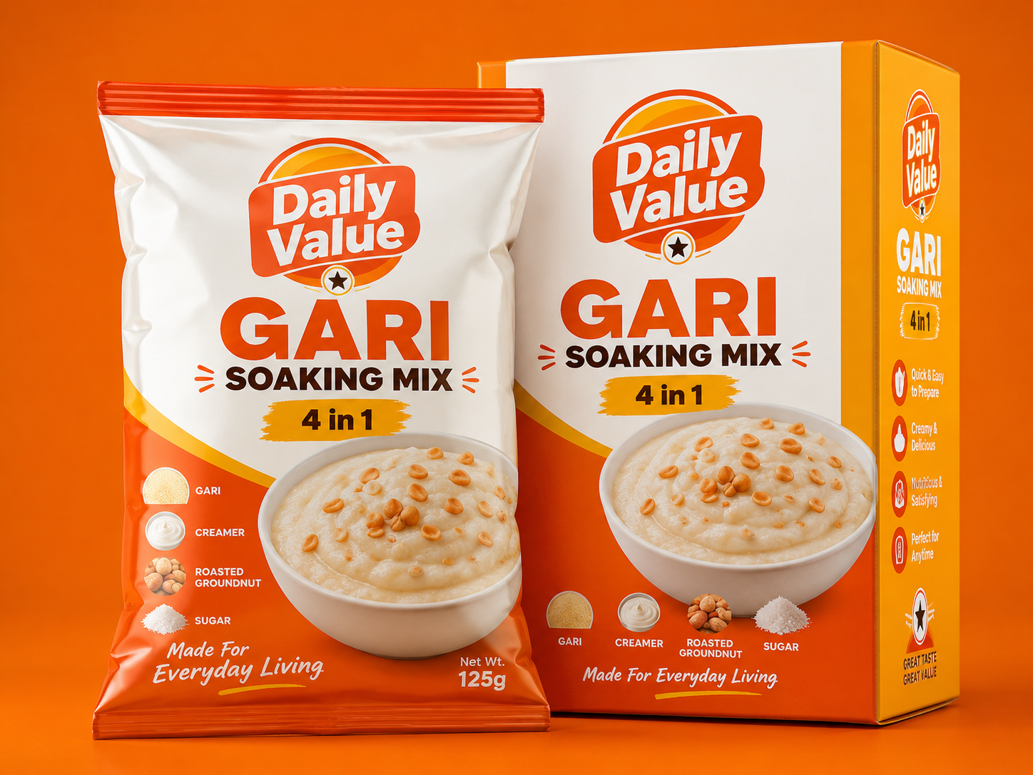 Daily Value gari soaking mix pack and carton
