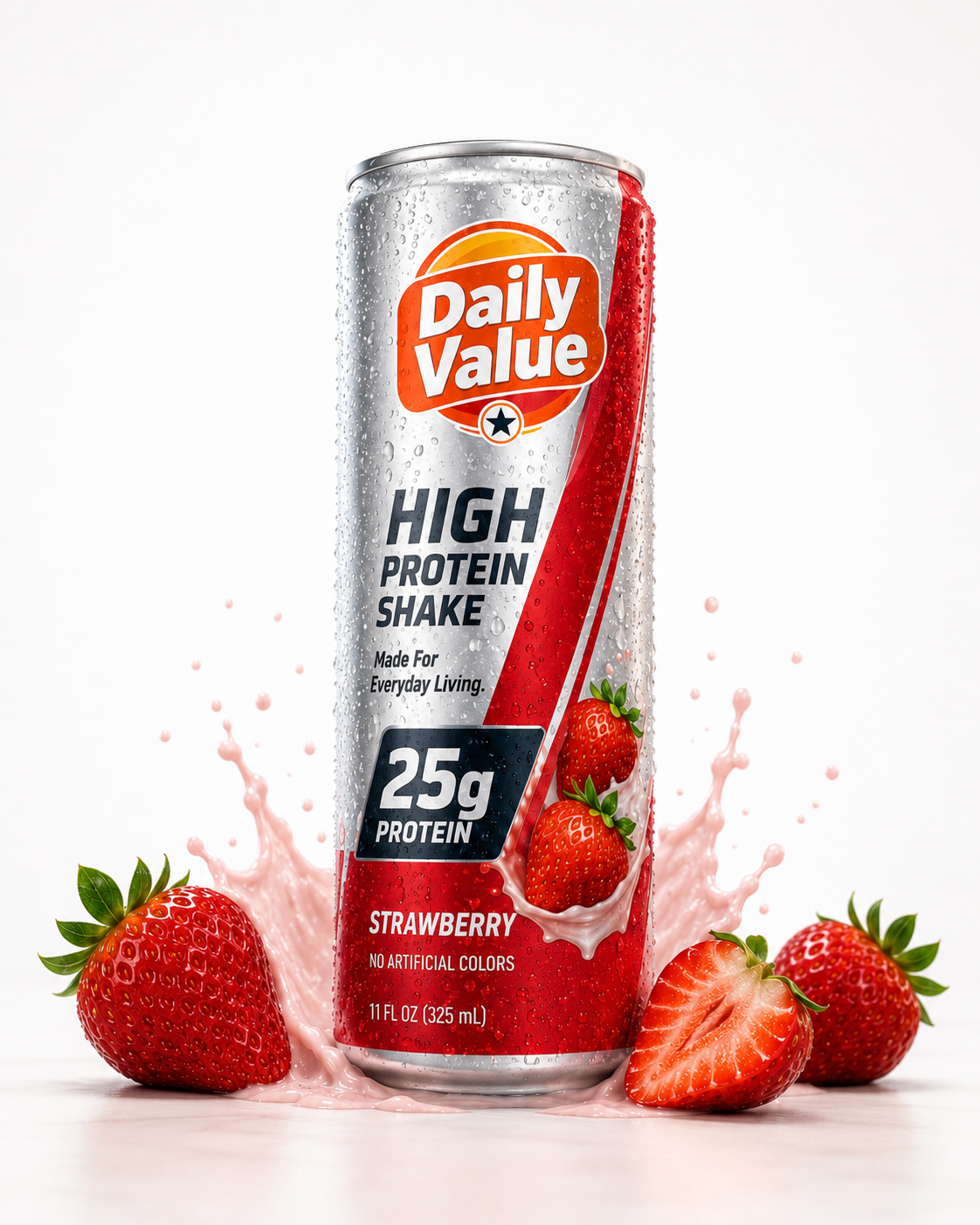 Daily Value Strawberry High Protein Shake can